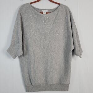 Gabriella Rossi cashmere short dolman sleeve sweater top sz M gray rhinestones